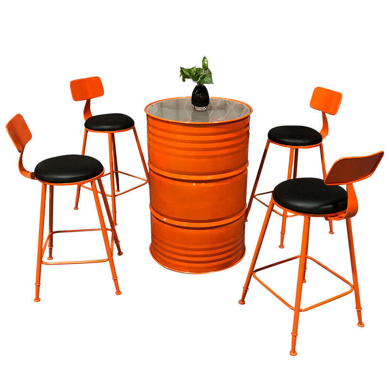 Contemporary Industrial Iron Drum-Shaped Round Cafe Table & Stool Set With Storage & 2/4 Seats For Living Room & Kitchen°