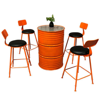 Contemporary Industrial Iron Drum-Shaped Round Cafe Table & Stool Set With Storage & 2/4 Seats For Living Room & Kitchen°