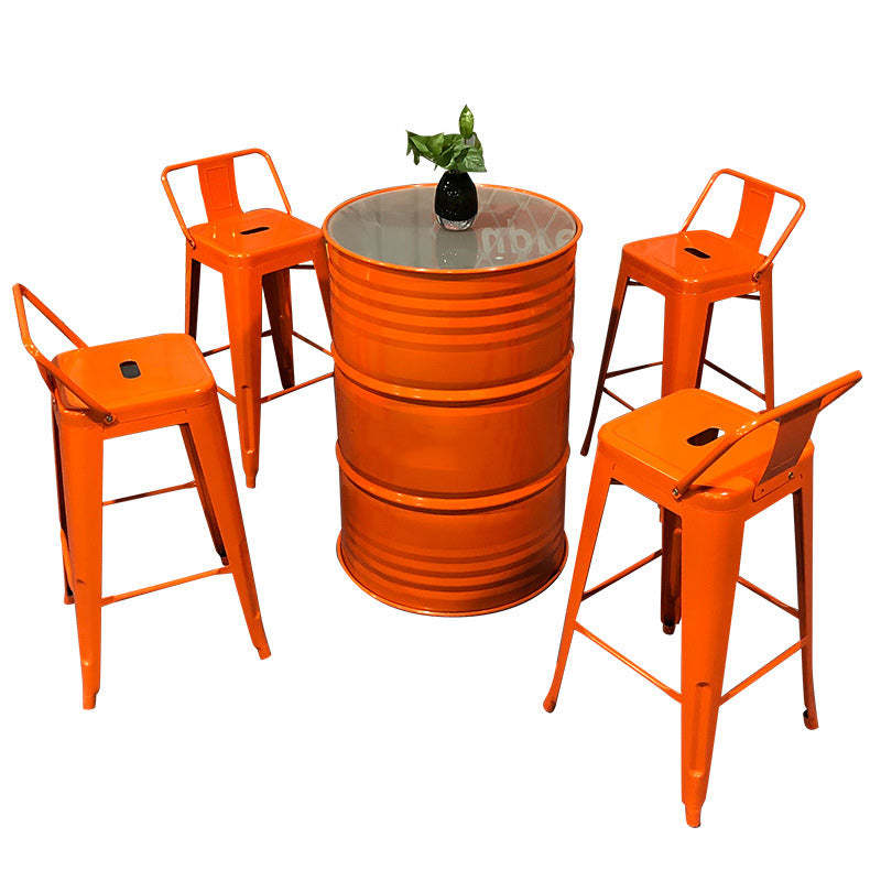 Contemporary Industrial Iron Drum-Shaped Round Cafe Table & Stool Set With Storage & 2/4 Seats For Living Room & Kitchen°