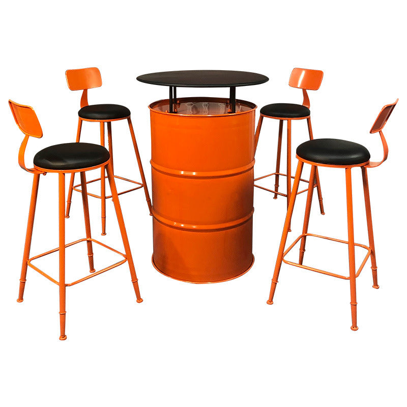 Contemporary Industrial Iron Drum-Shaped Round Cafe Table & Stool Set With Storage & 2/4 Seats For Living Room & Kitchen°
