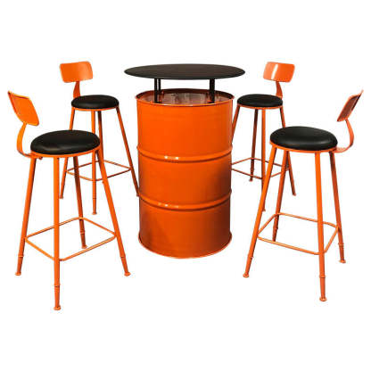 Contemporary Industrial Iron Drum-Shaped Round Cafe Table & Stool Set With Storage & 2/4 Seats For Living Room & Kitchen°
