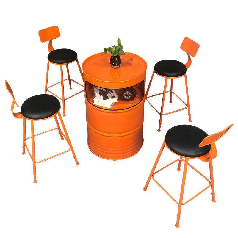 Contemporary Industrial Iron Drum-Shaped Round Cafe Table & Stool Set With Storage & 2/4 Seats For Living Room & Kitchen°