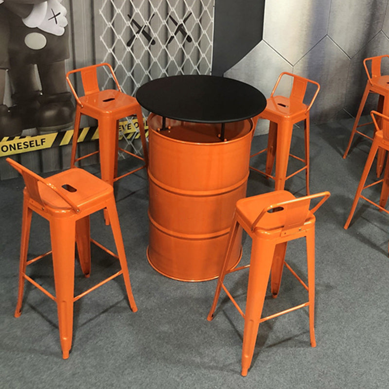 Contemporary Industrial Iron Drum-Shaped Round Cafe Table & Stool Set With Storage & 2/4 Seats For Living Room & Kitchen°