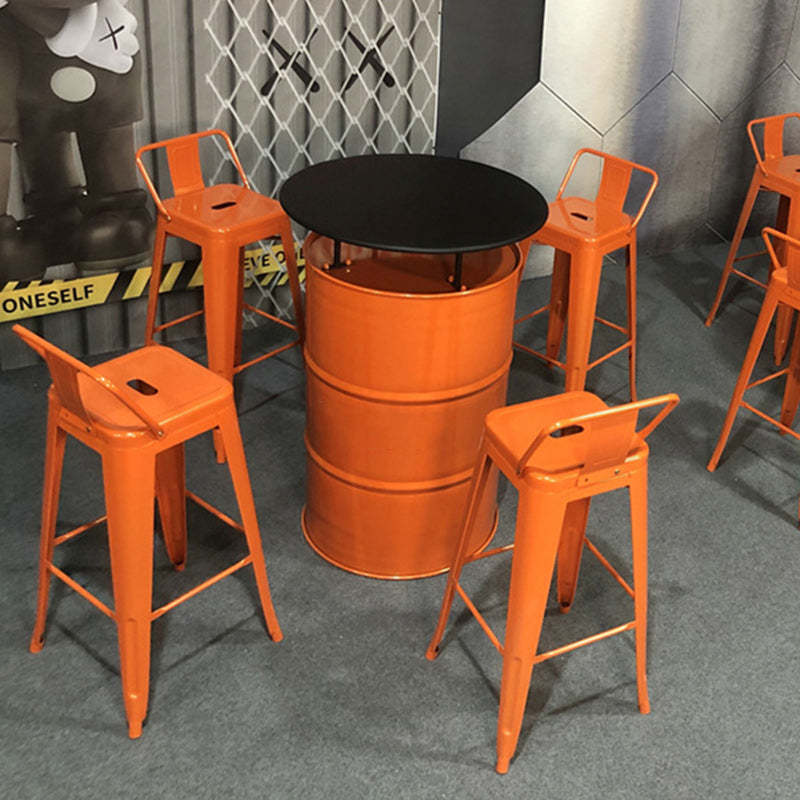 Contemporary Industrial Iron Drum-Shaped Round Cafe Table & Stool Set With Storage & 2/4 Seats For Living Room & Kitchen°