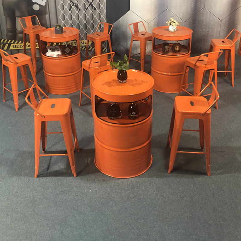 Contemporary Industrial Iron Drum-Shaped Round Cafe Table & Stool Set With Storage & 2/4 Seats For Living Room & Kitchen°