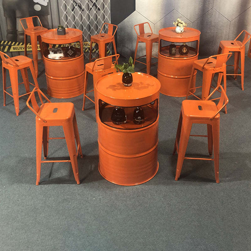 Contemporary Industrial Iron Drum-Shaped Round Cafe Table & Stool Set With Storage & 2/4 Seats For Living Room & Kitchen°