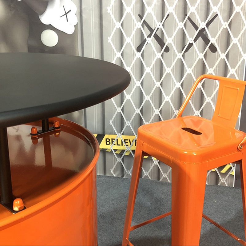 Contemporary Industrial Iron Drum-Shaped Round Cafe Table & Stool Set With Storage & 2/4 Seats For Living Room & Kitchen°