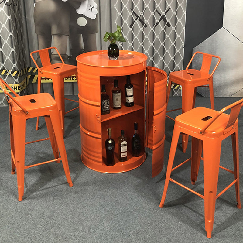 Contemporary Industrial Iron Drum-Shaped Round Cafe Table & Stool Set With Storage & 2/4 Seats For Living Room & Kitchen°
