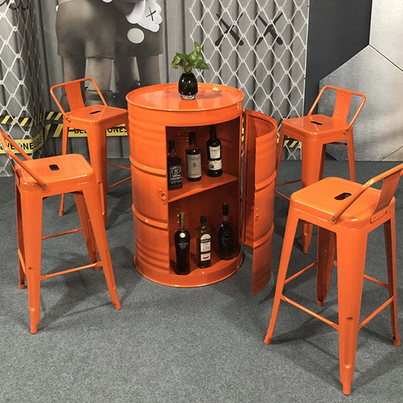Contemporary Industrial Iron Drum-Shaped Round Cafe Table & Stool Set With Storage & 2/4 Seats For Living Room & Kitchen°