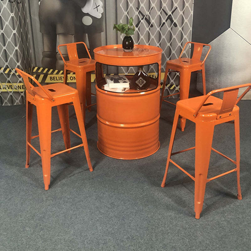 Contemporary Industrial Iron Drum-Shaped Round Cafe Table & Stool Set With Storage & 2/4 Seats For Living Room & Kitchen°