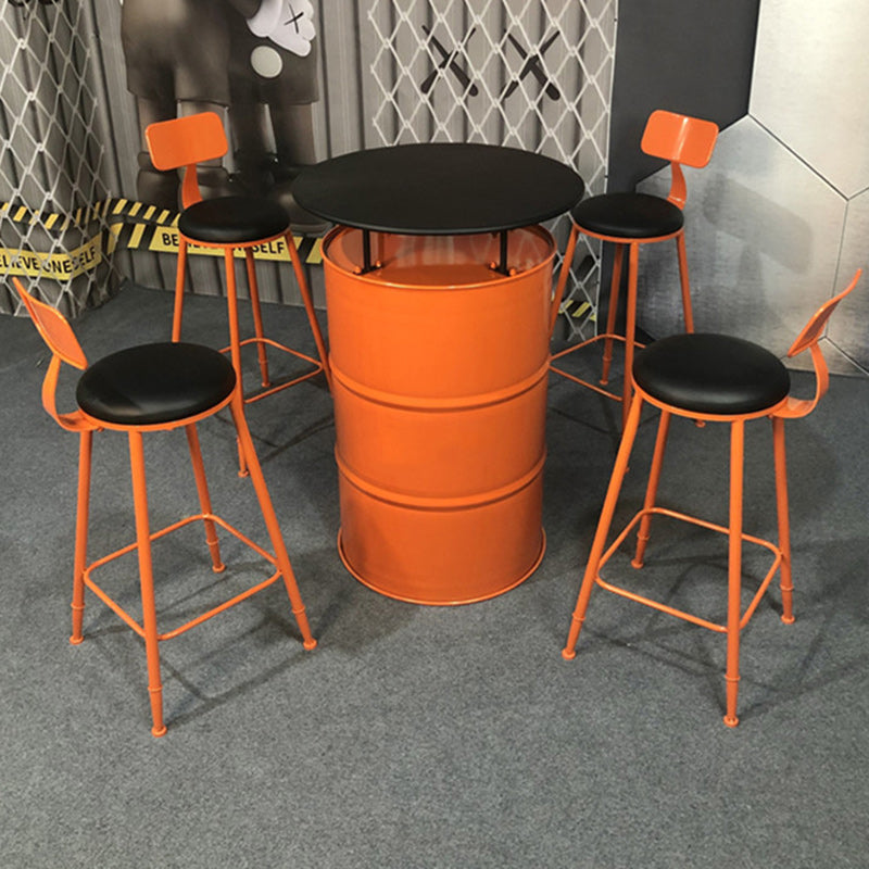 Contemporary Industrial Iron Drum-Shaped Round Cafe Table & Stool Set With Storage & 2/4 Seats For Living Room & Kitchen°