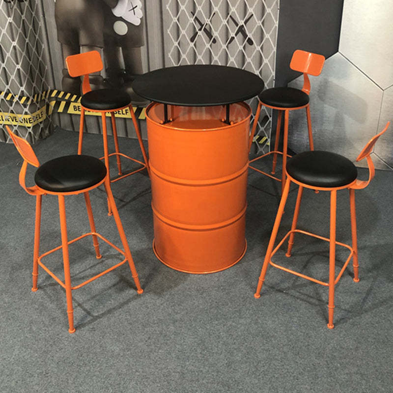 Contemporary Industrial Iron Drum-Shaped Round Cafe Table & Stool Set With Storage & 2/4 Seats For Living Room & Kitchen°