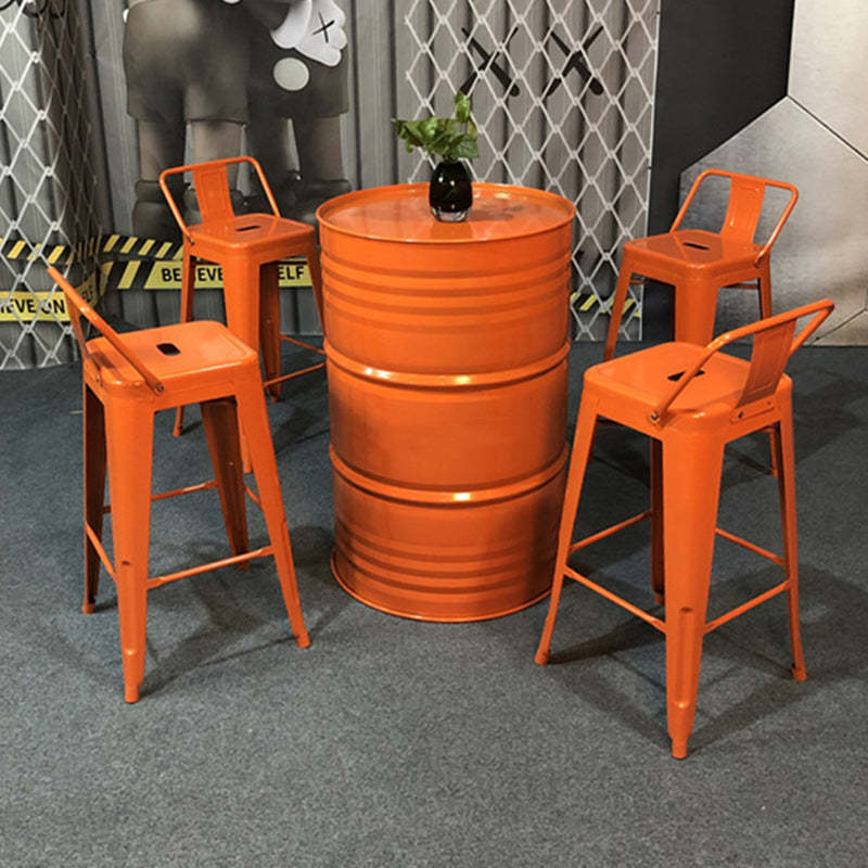 Contemporary Industrial Iron Drum-Shaped Round Cafe Table & Stool Set With Storage & 2/4 Seats For Living Room & Kitchen°