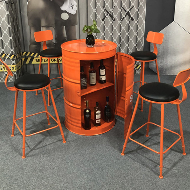 Contemporary Industrial Iron Drum-Shaped Round Cafe Table & Stool Set With Storage & 2/4 Seats For Living Room & Kitchen°