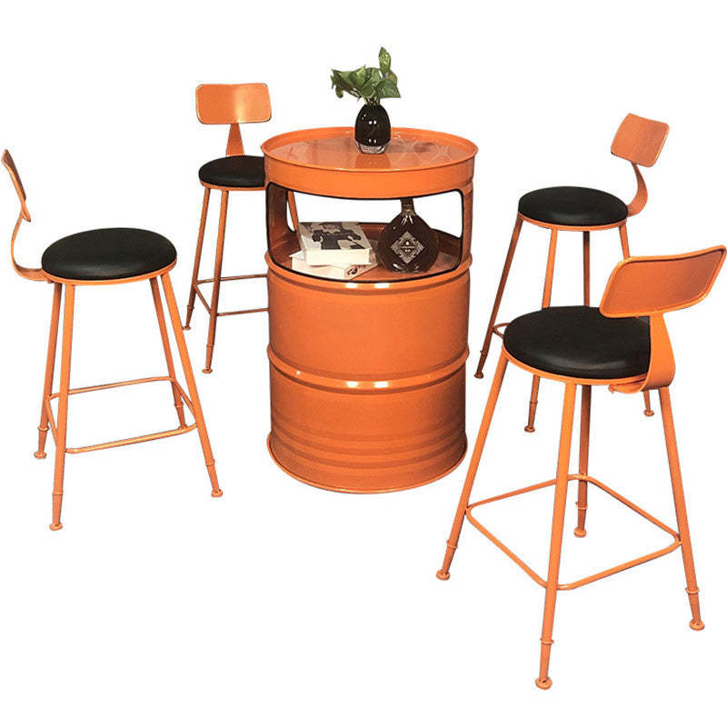 Contemporary Industrial Iron Drum-Shaped Round Cafe Table & Stool Set With Storage & 2/4 Seats For Living Room & Kitchen°