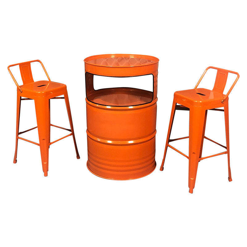 Contemporary Industrial Iron Drum-Shaped Round Cafe Table & Stool Set With Storage & 2/4 Seats For Living Room & Kitchen°