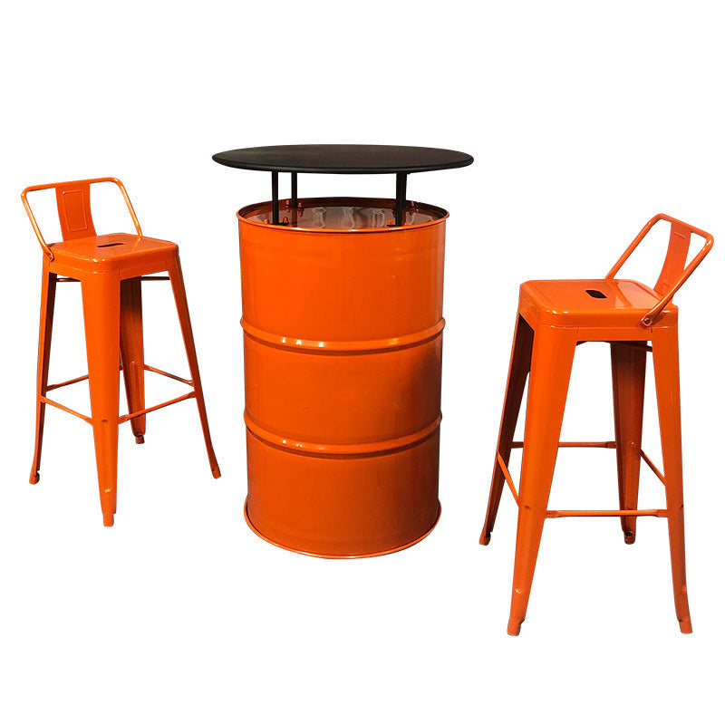Contemporary Industrial Iron Drum-Shaped Round Cafe Table & Stool Set With Storage & 2/4 Seats For Living Room & Kitchen°