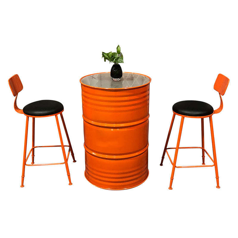 Contemporary Industrial Iron Drum-Shaped Round Cafe Table & Stool Set With Storage & 2/4 Seats For Living Room & Kitchen°