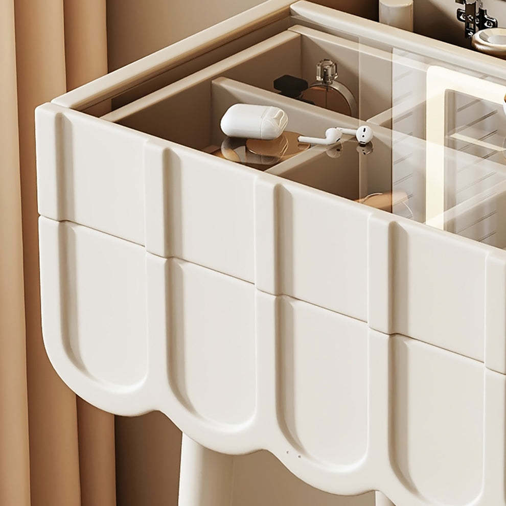 Modern Minimalist Eco-Board Metal Rectangular Arch Makeup Vanity & Stool Set With Flip Top LED Mirror & 2 Drawers For Bedroom