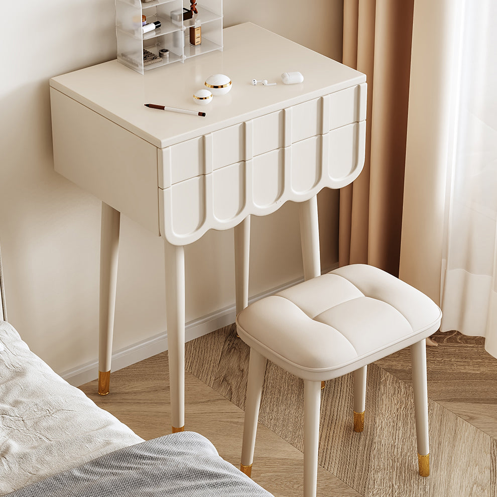 Modern Minimalist Eco-Board Metal Rectangular Arch Makeup Vanity & Stool Set With Flip Top LED Mirror & 2 Drawers For Bedroom