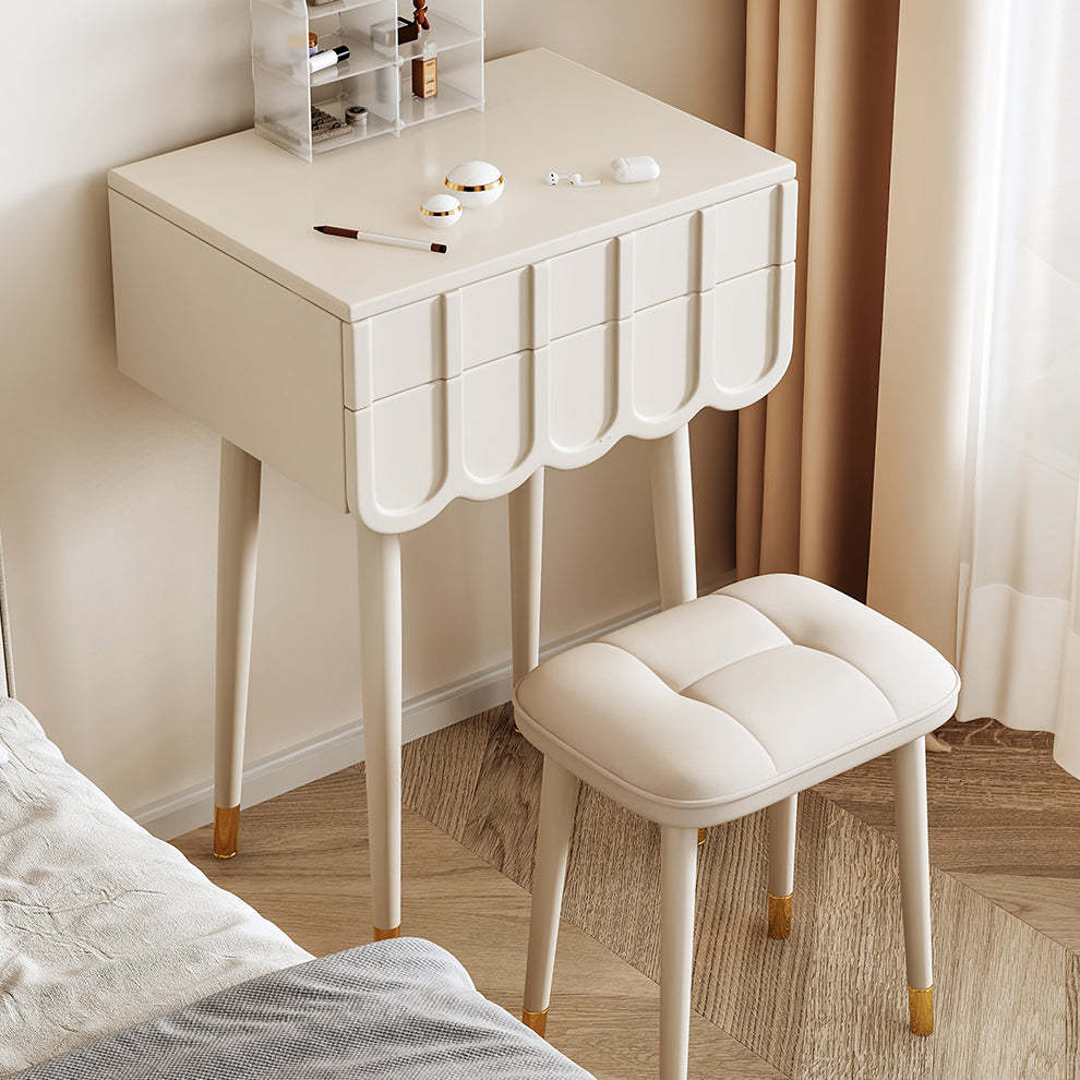 Modern Minimalist Eco-Board Metal Rectangular Arch Makeup Vanity & Stool Set With Flip Top LED Mirror & 2 Drawers For Bedroom