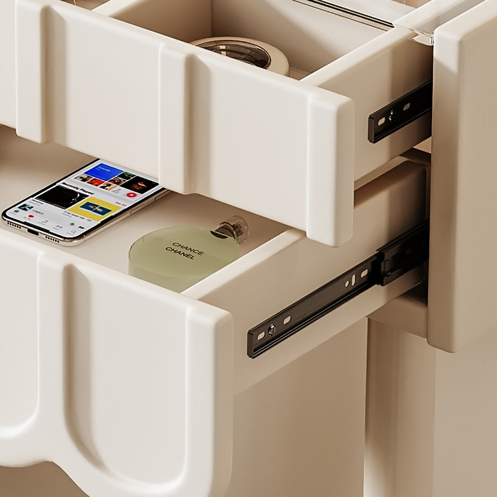 Modern Minimalist Eco-Board Metal Rectangular Arch Makeup Vanity & Stool Set With Flip Top LED Mirror & 2 Drawers For Bedroom