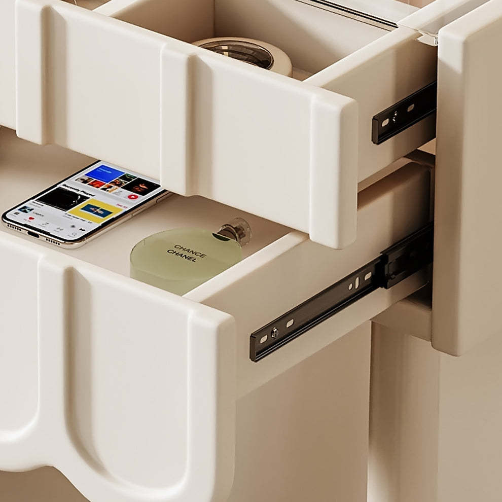 Modern Minimalist Eco-Board Metal Rectangular Arch Makeup Vanity & Stool Set With Flip Top LED Mirror & 2 Drawers For Bedroom