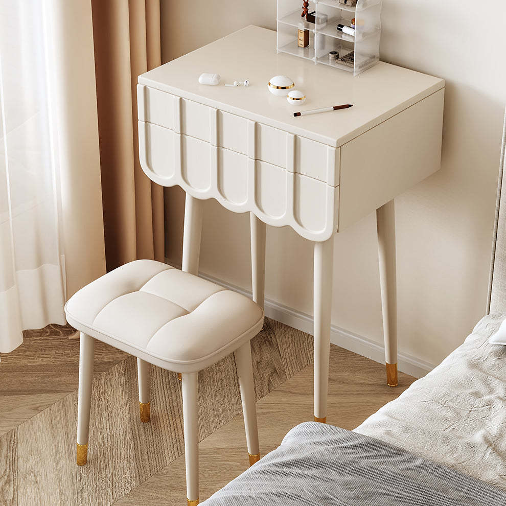 Modern Minimalist Eco-Board Metal Rectangular Arch Makeup Vanity & Stool Set With Flip Top LED Mirror & 2 Drawers For Bedroom