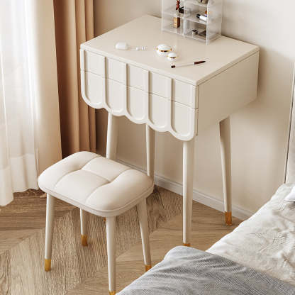 Modern Minimalist Eco-Board Metal Rectangular Arch Makeup Vanity & Stool Set With Flip Top LED Mirror & 2 Drawers For Bedroom