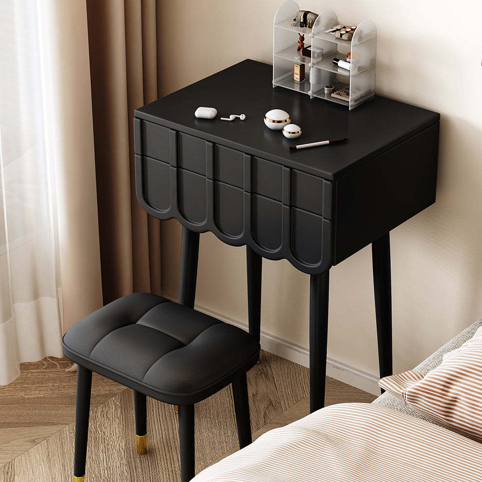 Modern Minimalist Eco-Board Metal Rectangular Arch Makeup Vanity & Stool Set With Flip Top LED Mirror & 2 Drawers For Bedroom