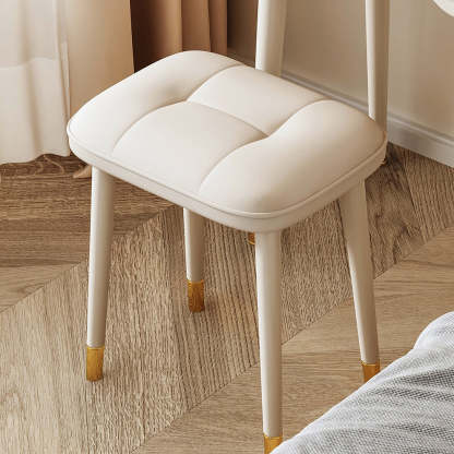 Modern Minimalist Eco-Board Metal Rectangular Arch Makeup Vanity & Stool Set With Flip Top LED Mirror & 2 Drawers For Bedroom