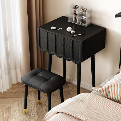 Modern Minimalist Eco-Board Metal Rectangular Arch Makeup Vanity & Stool Set With Flip Top LED Mirror & 2 Drawers For Bedroom