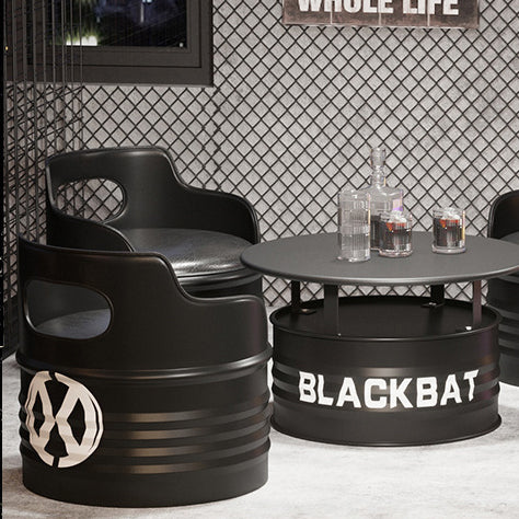 Industrial Drum Iron Leather Coffee Table Set — Coffee Table