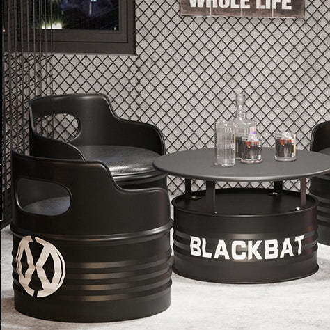 Industrial Drum Iron Leather Coffee Table Set — Coffee Table