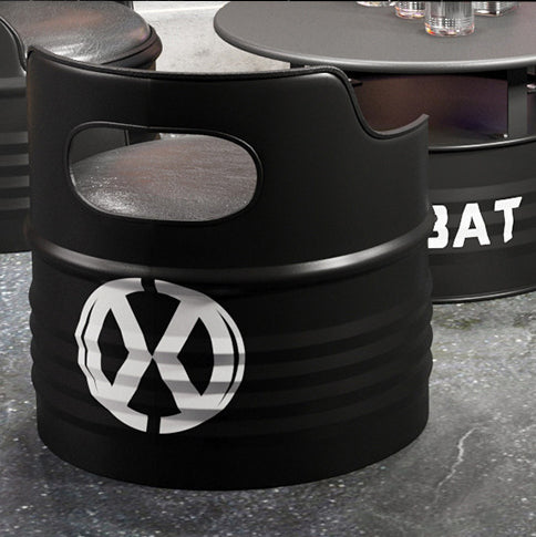 Industrial Drum Iron Leather Coffee Table Set