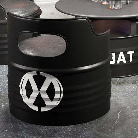 Industrial Drum Iron Leather Coffee Table Set