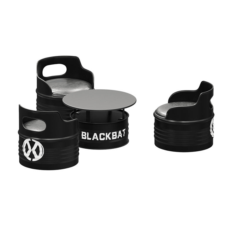 Industrial Drum Iron Leather Coffee Table Set