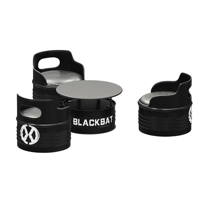 Industrial Drum Iron Leather Coffee Table Set