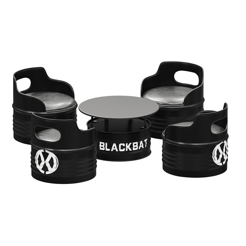 Industrial Drum Iron Leather Coffee Table Set