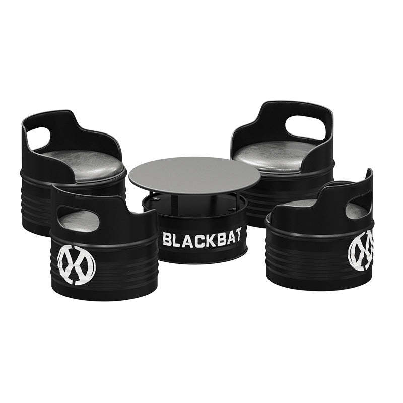 Industrial Drum Iron Leather Coffee Table Set