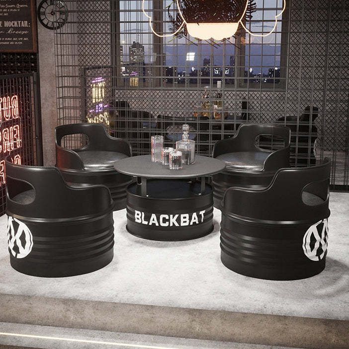 Industrial Drum Iron Leather Coffee Table Set