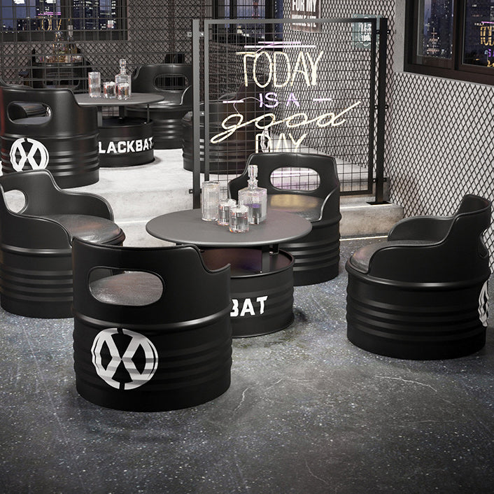 Industrial Drum Iron Leather Coffee Table Set