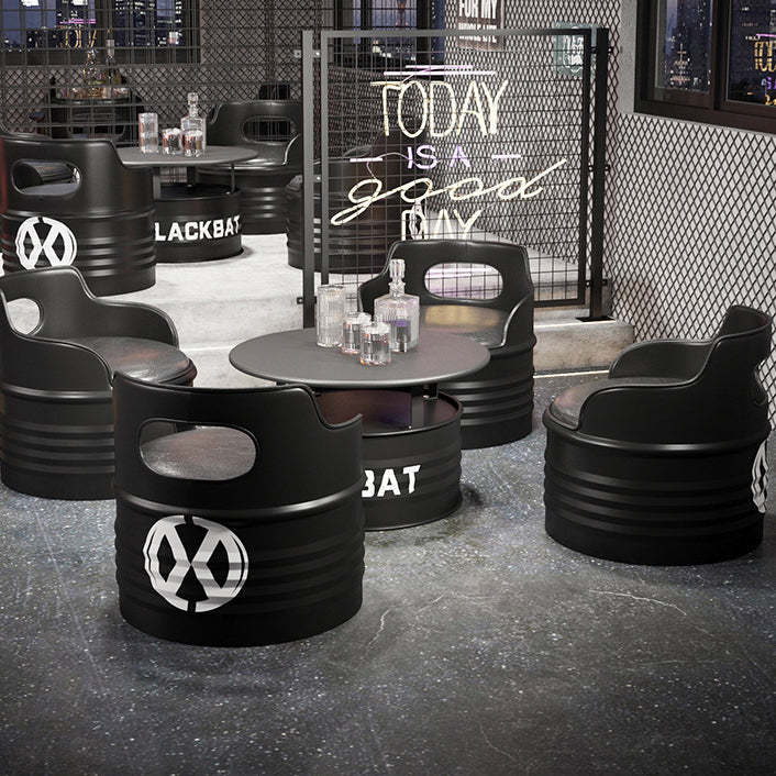 Industrial Drum Iron Leather Coffee Table Set