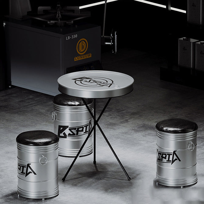 Industrial Iron Leather Drum Coffee Table