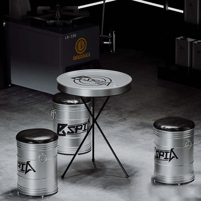 Industrial Iron Leather Drum Coffee Table — Chair