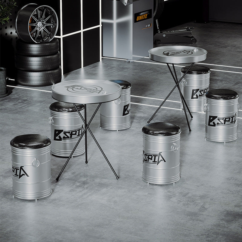 Industrial Iron Leather Drum Coffee Table — Coffee Table