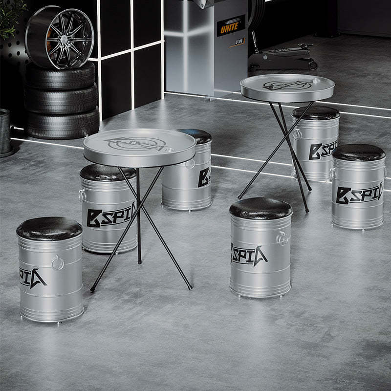 Industrial Iron Leather Drum Coffee Table — Coffee Table