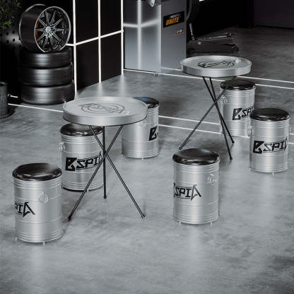 Industrial Iron Leather Drum Coffee Table — Coffee Table