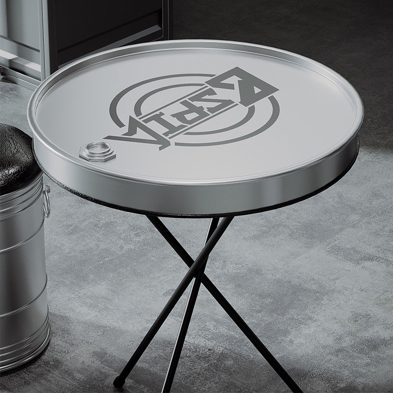 Industrial Iron Leather Drum Coffee Table