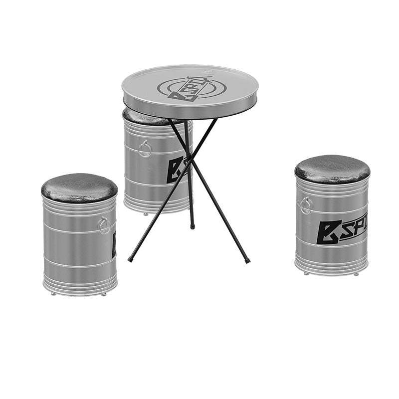 Industrial Iron Leather Drum Coffee Table